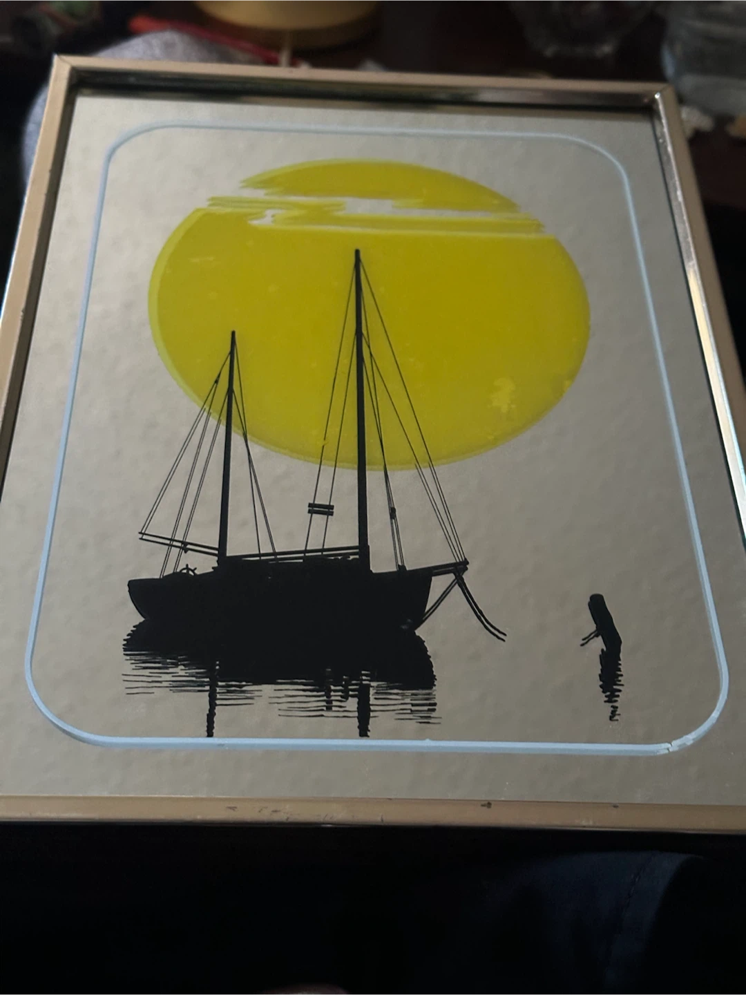 Vintage 1970s Brytone Sailboat Graphic Mirror