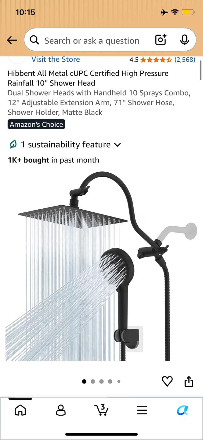 Hibbent All Metal Rainfall 10" Shower Head Combo - Matte Black