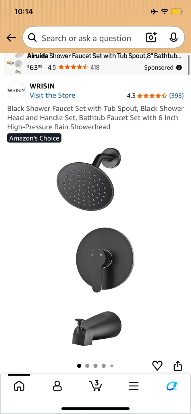 WRISIN Black Shower Faucet Set with Tub Spout