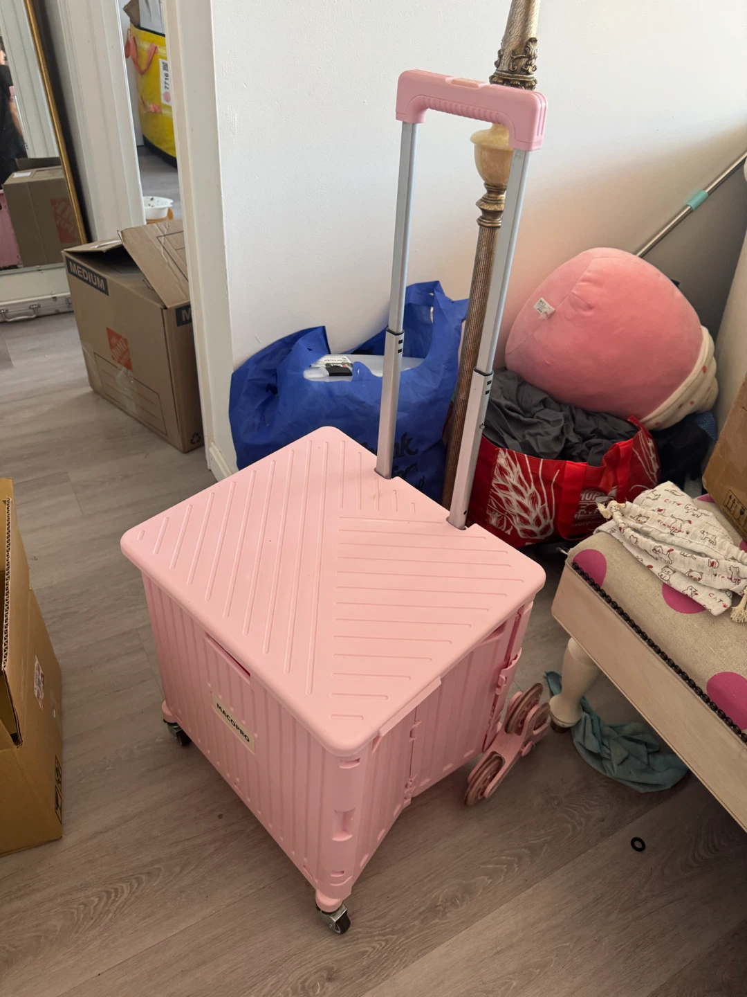 Pink Rolling Utility Cart stair climbing grocery wagon 4 wheels - photo 2