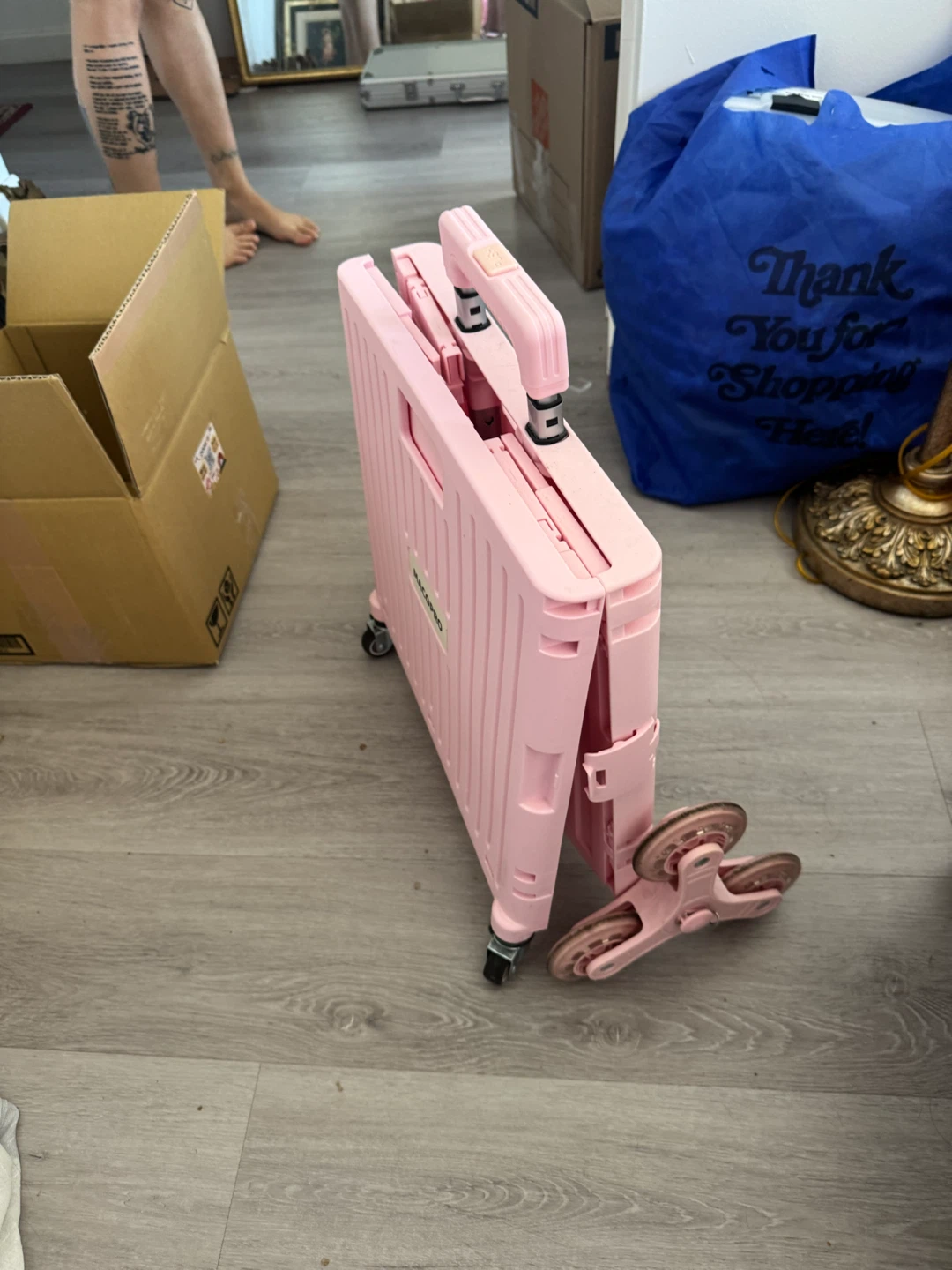 Pink Rolling Utility Cart stair climbing grocery wagon 4 wheels - photo 3
