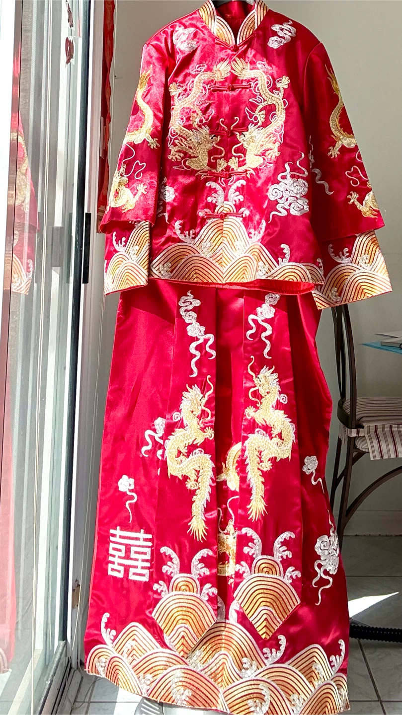 Red Dragon Chinese Wedding Dress Set for groom