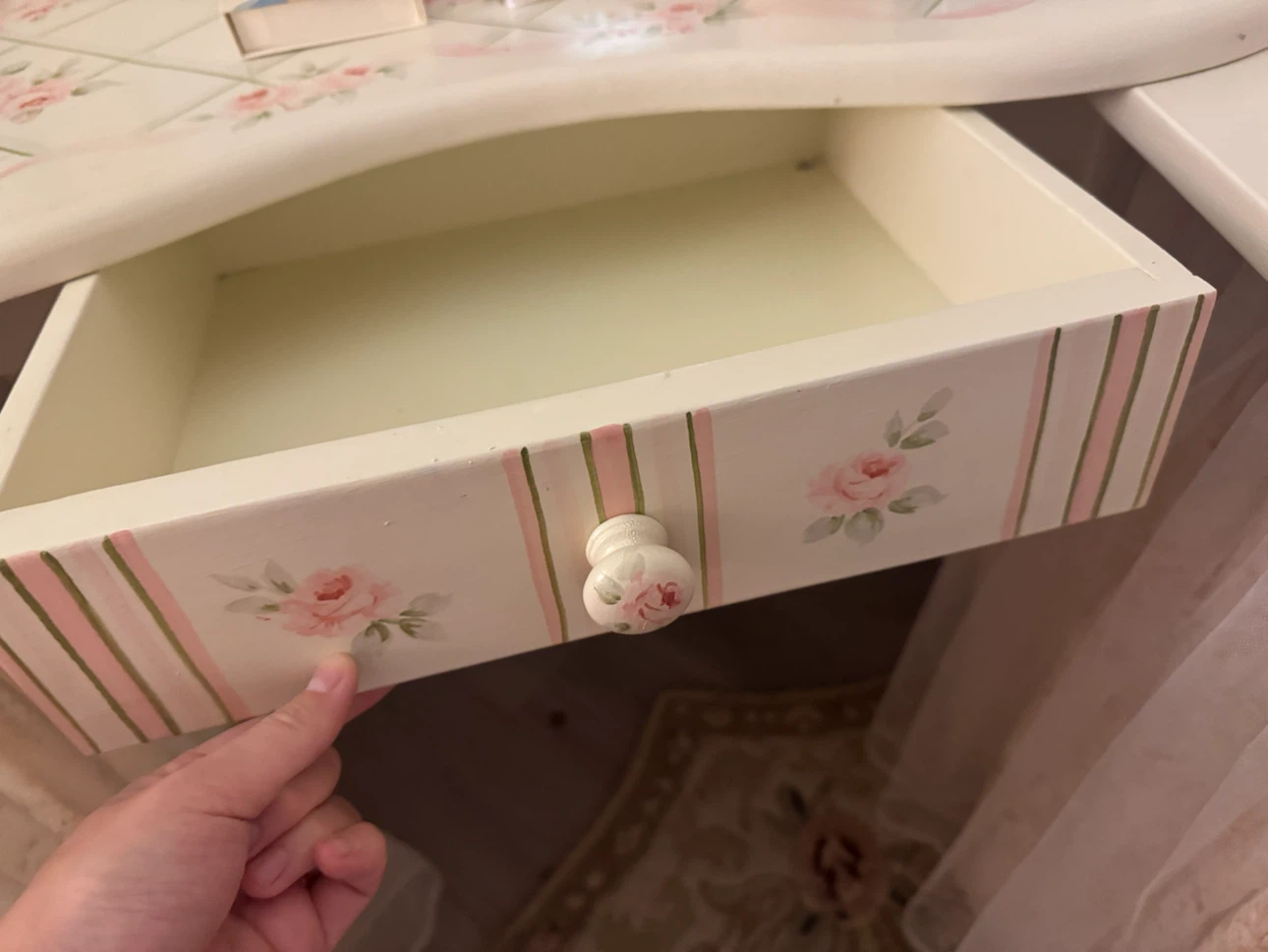 Pink Floral Coquette Vanity Table with Mirror & Skirt - photo 5