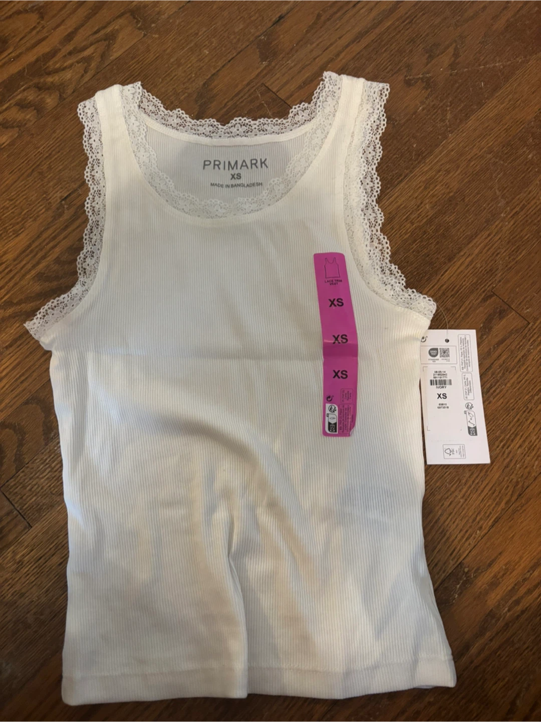 Primark White Lace Trim Tank Top XS
