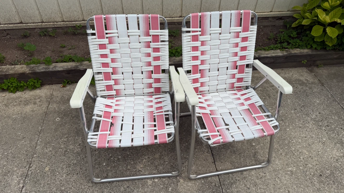 Pair of Vintage Webbed Lawn Chairs