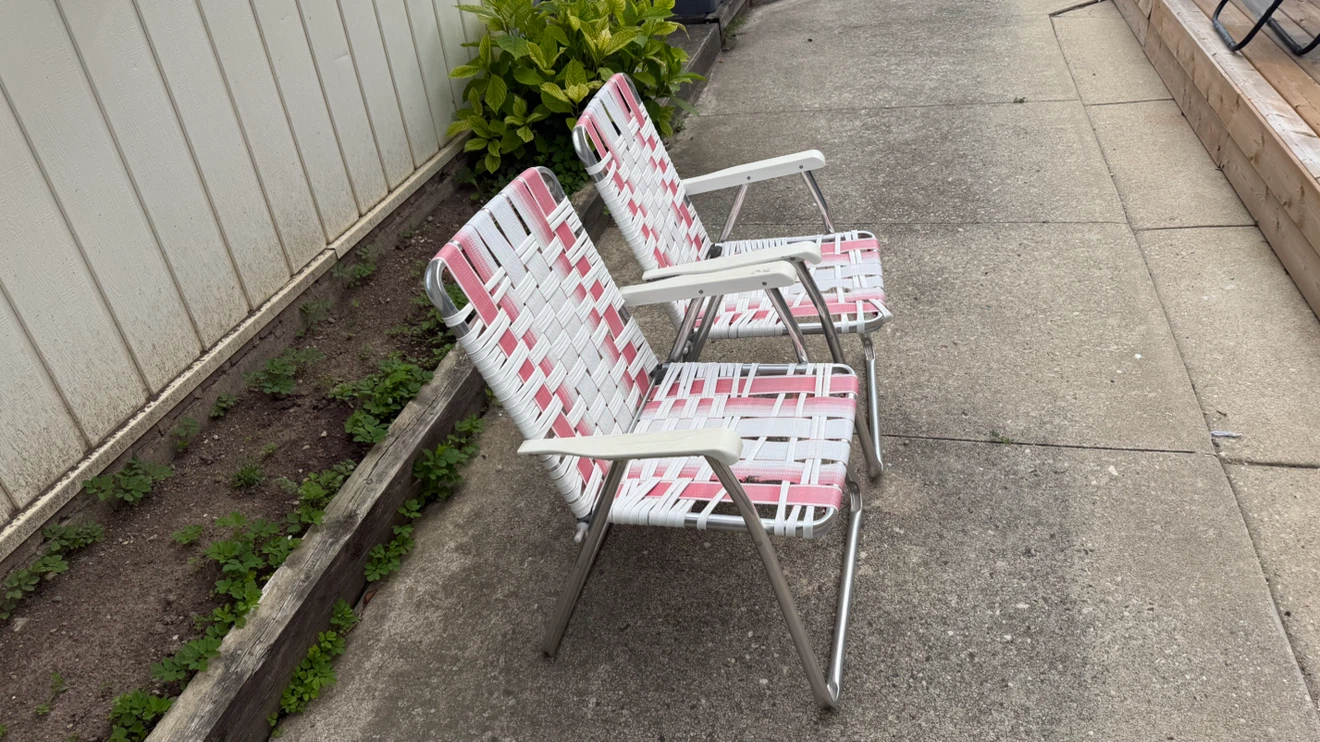 Pair of Vintage Webbed Lawn Chairs - photo 2