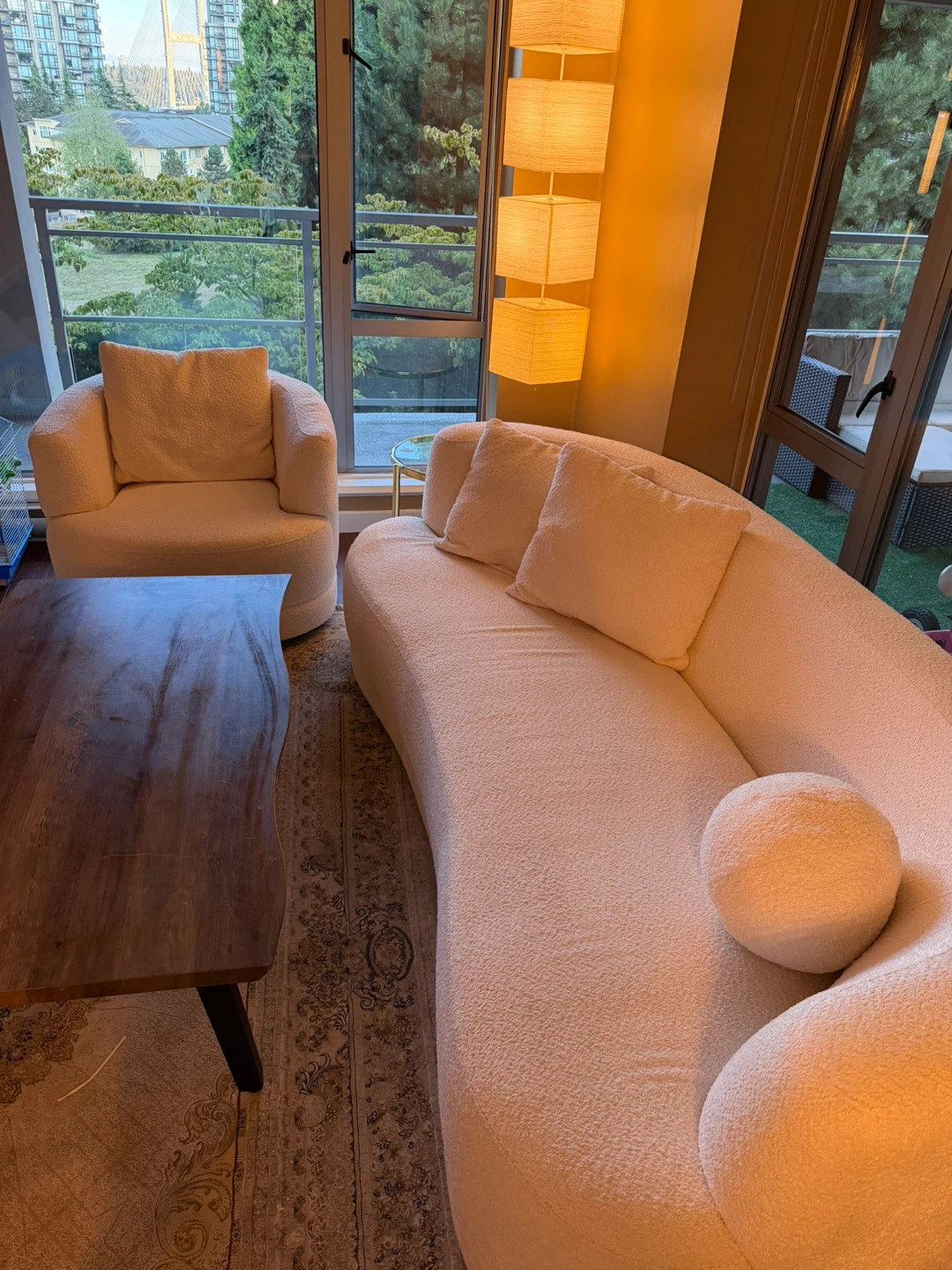 White Bouclé Accent Chair and Sofa set - photo 2