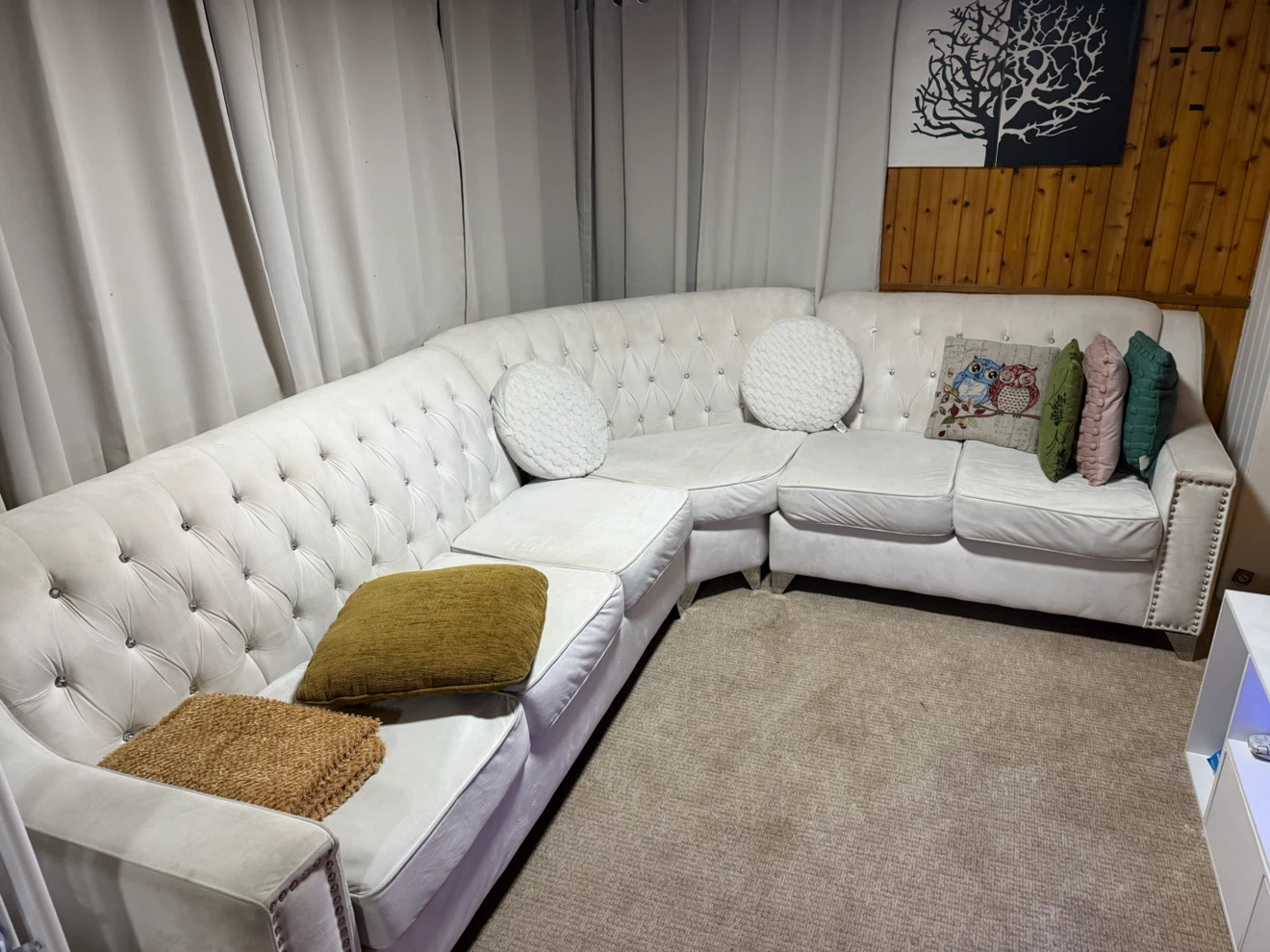 White Tufted Sectional Sofa