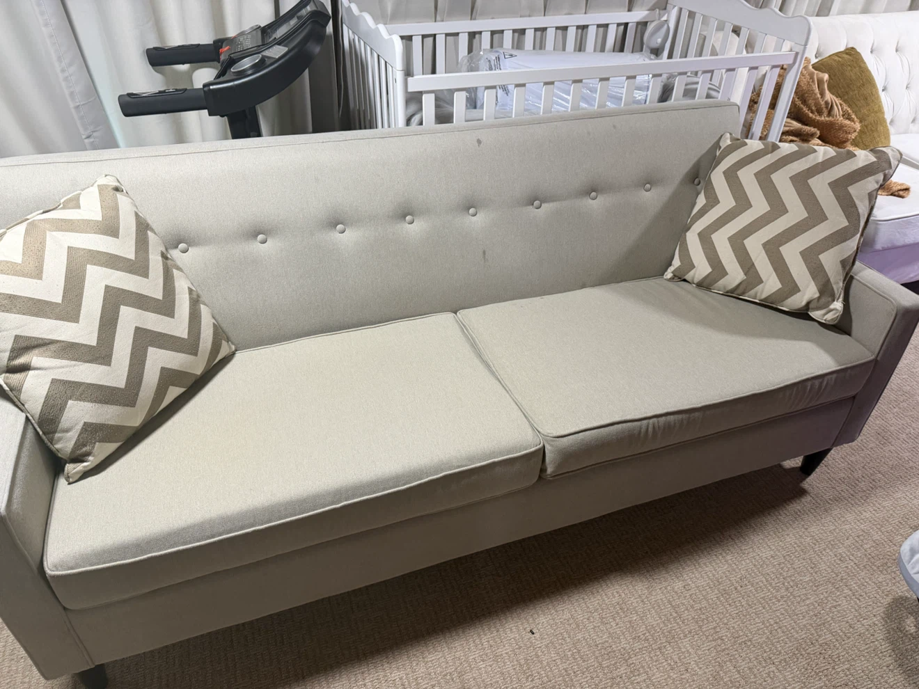 Light Beige Sofa with Two Cushions