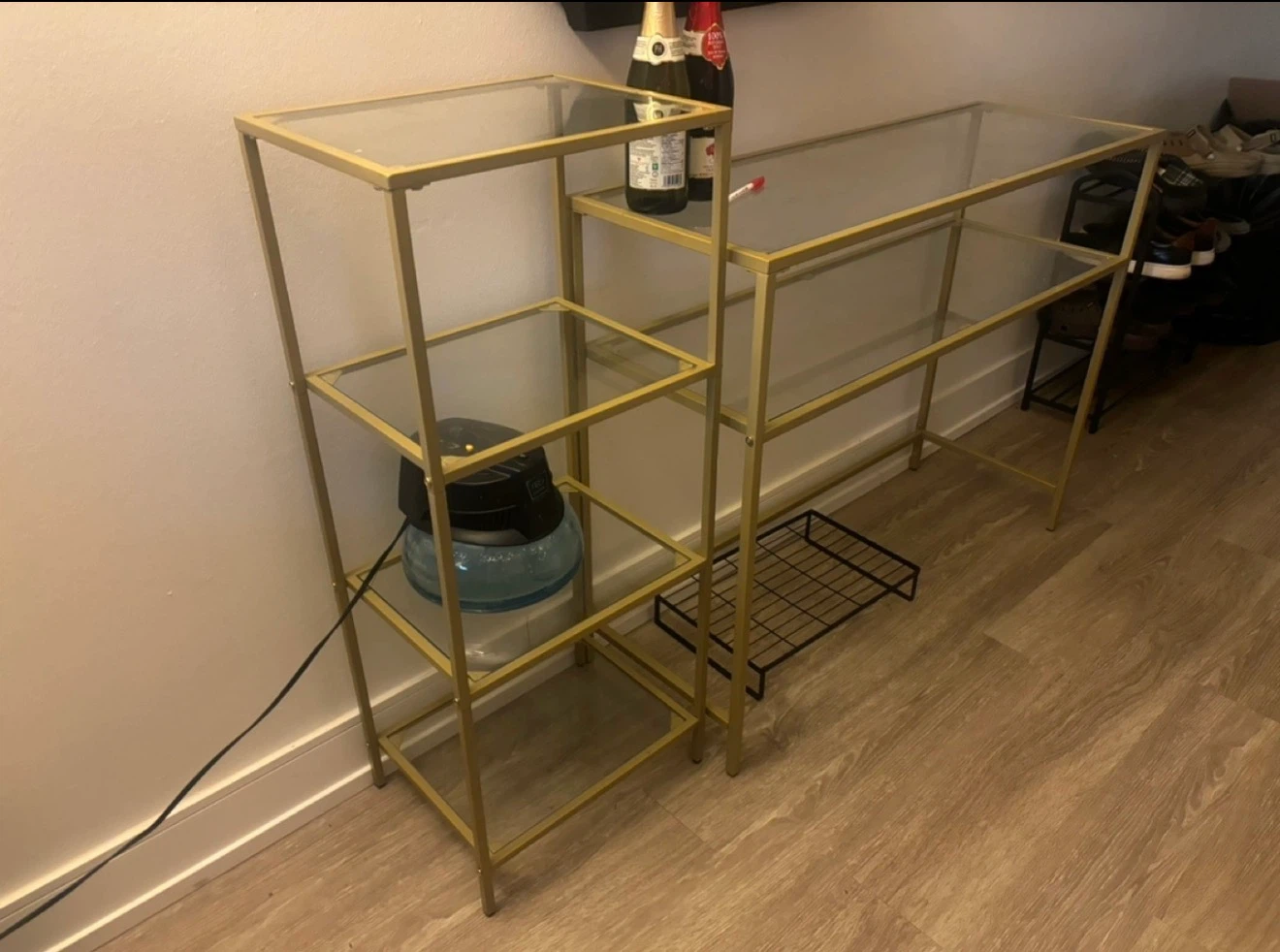 Gold Metal and Glass Console Table / Shelf Unit