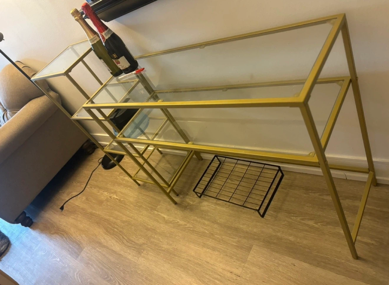 Gold Metal and Glass Console Table / Shelf Unit - photo 2