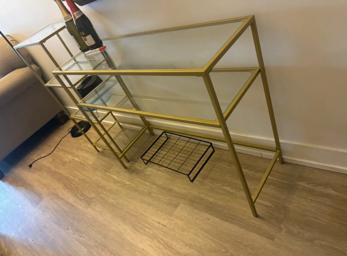 Gold Metal and Glass Console Table / Shelf Unit - photo 3