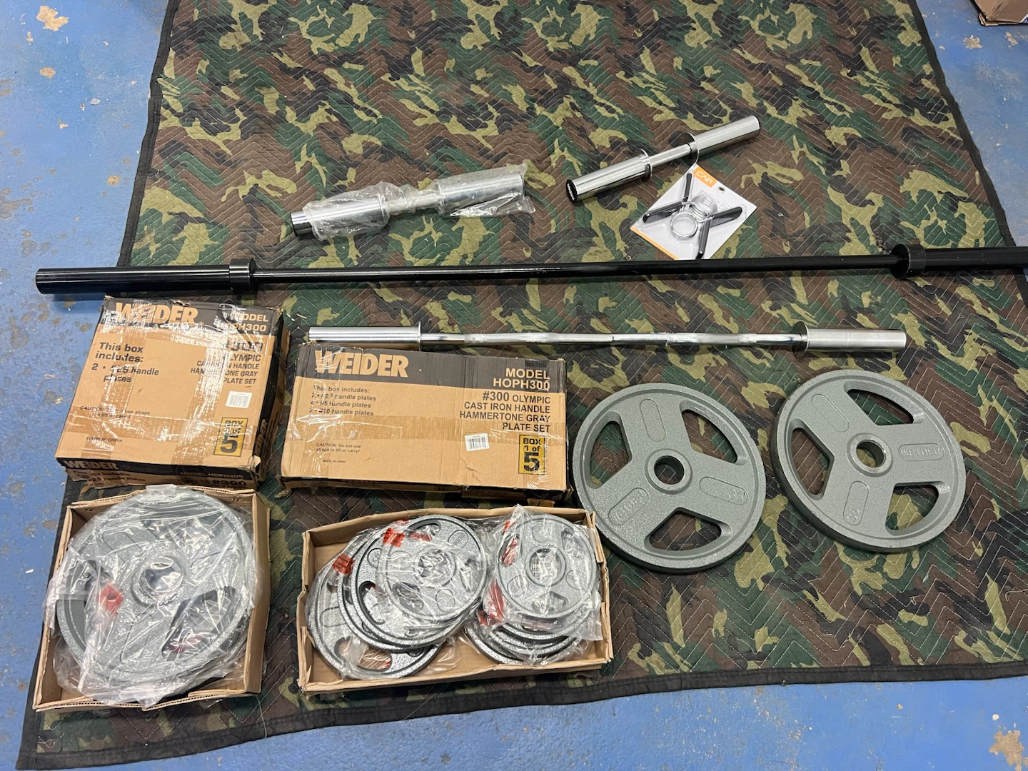 Weider #300 Olympic Cast Iron Hammertone Gray Plate Set