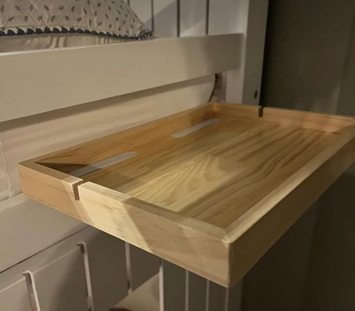 Wooden Foldable Bedside Shelf with Cup Holder