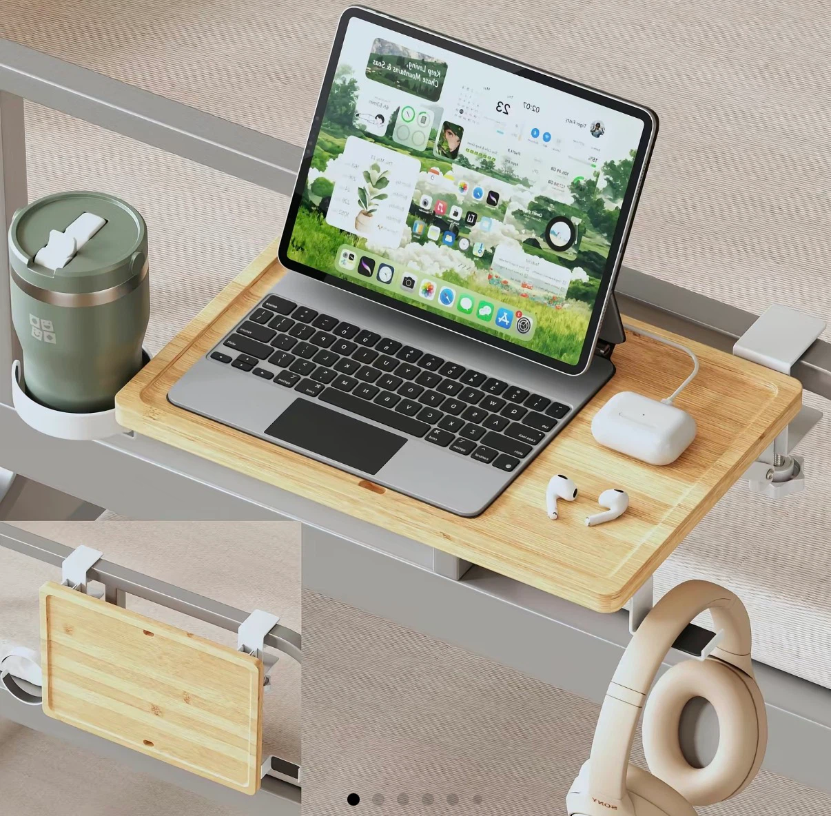 Wooden Foldable Bedside Shelf with Cup Holder - photo 2