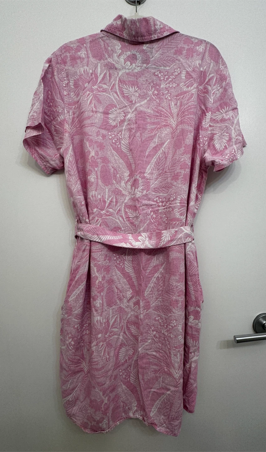 Linen Pink Floral Shirt Dress- Size L - photo 2