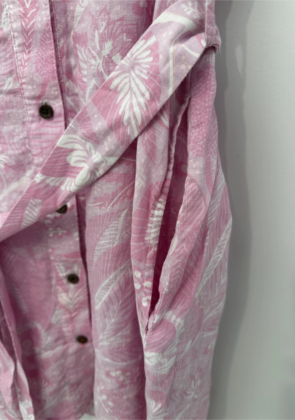 Linen Pink Floral Shirt Dress- Size L - photo 3