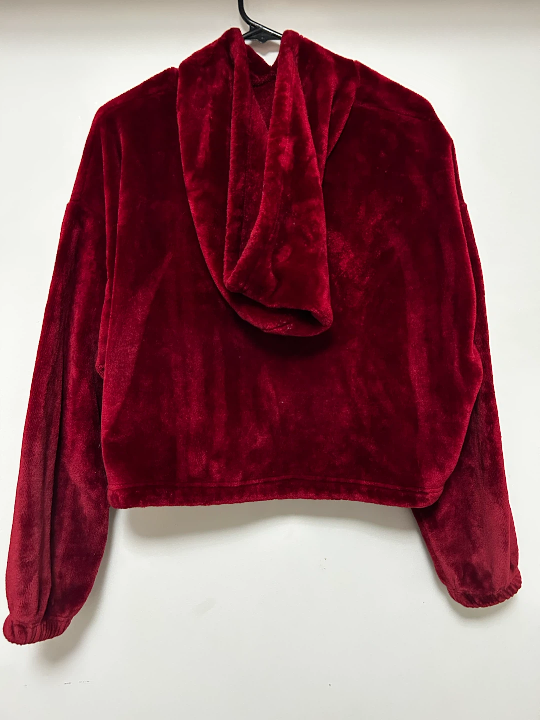 Red Velvet Hoodie with Rose Embroidery - photo 2