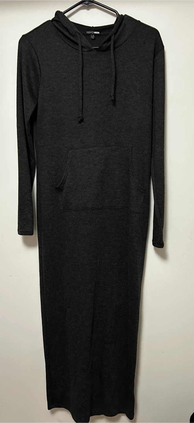 Fashion Nova Black Hooded Ribbed Maxi Dress