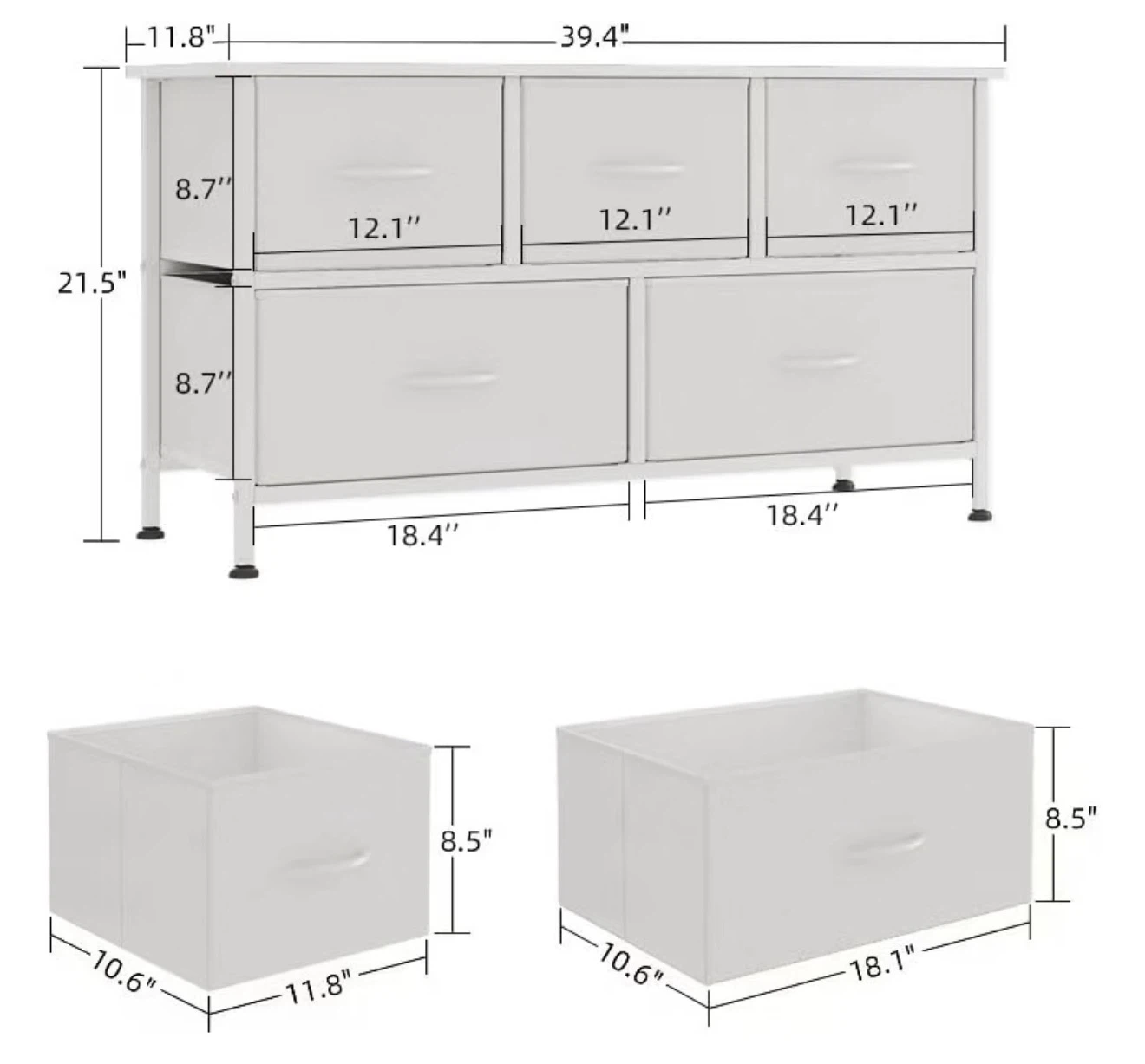 White 5-Drawer Fabric Dresser - photo 2