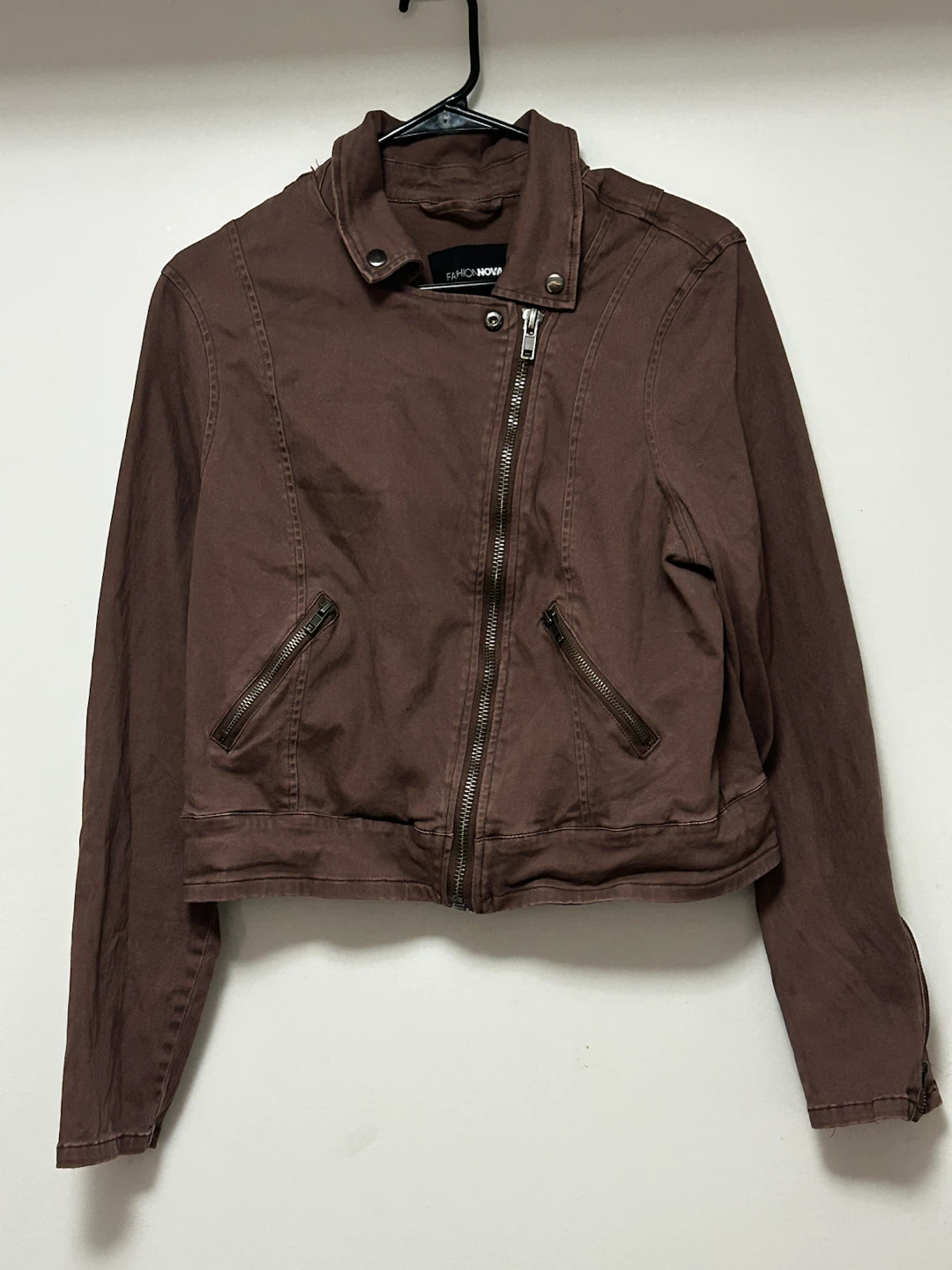 Fashion Nova Brown Cropped Moto Jacket