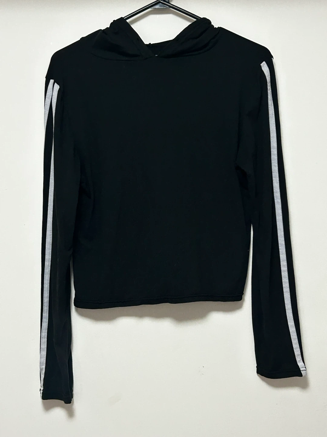Black Long Sleeve Hoodie with Side Stripes