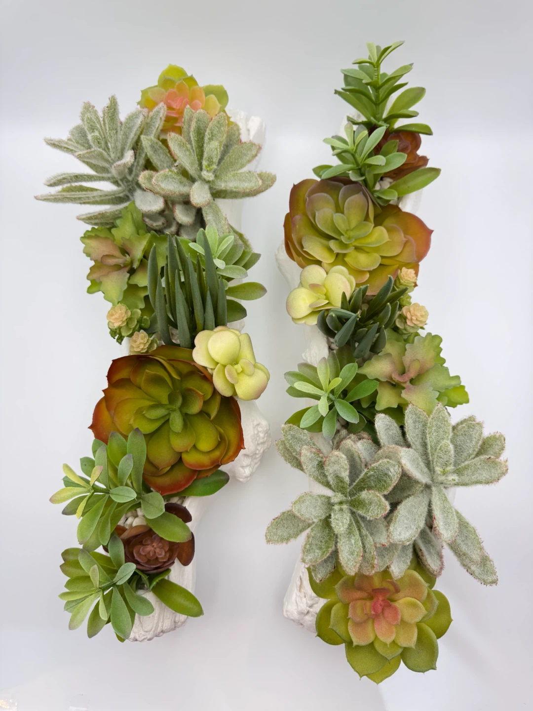 Set of 2 Artificial Succulent Planters in a White Cement Log - photo 2