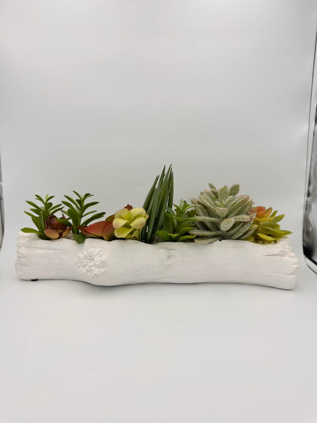 Set of 2 Artificial Succulent Planters in a White Cement Log - photo 5