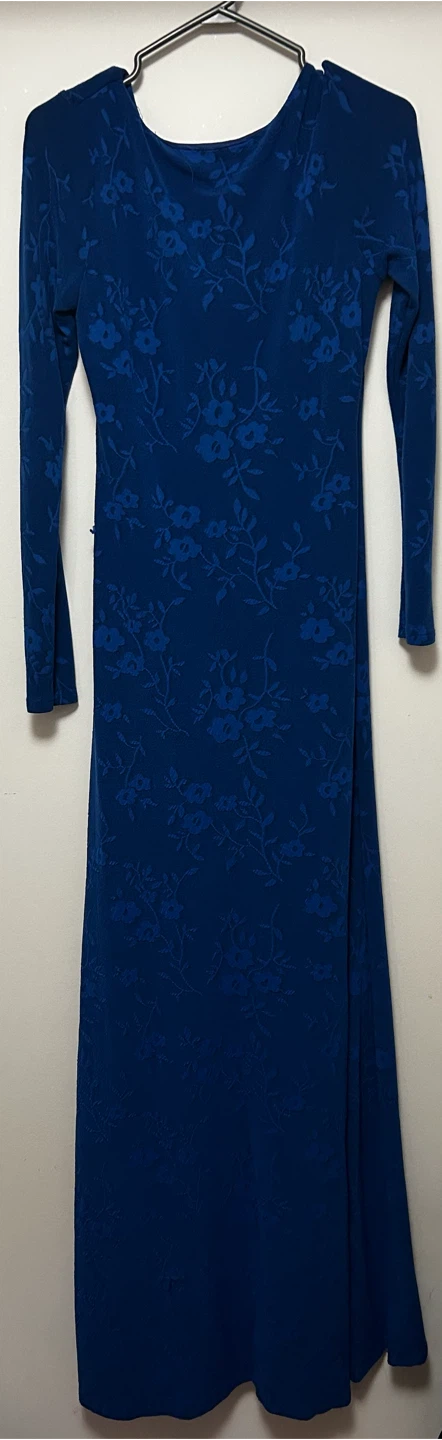 Blue Floral Long Sleeve Maxi Dress