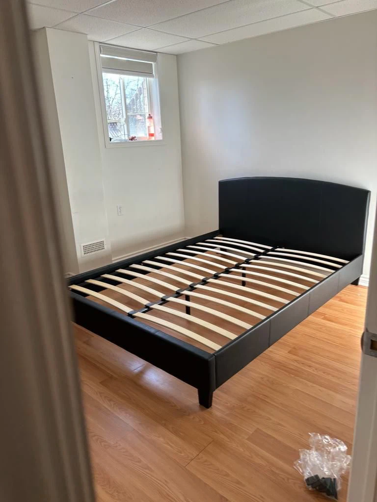 Black Faux Leather Queen Bed Frame with Headboard - photo 2