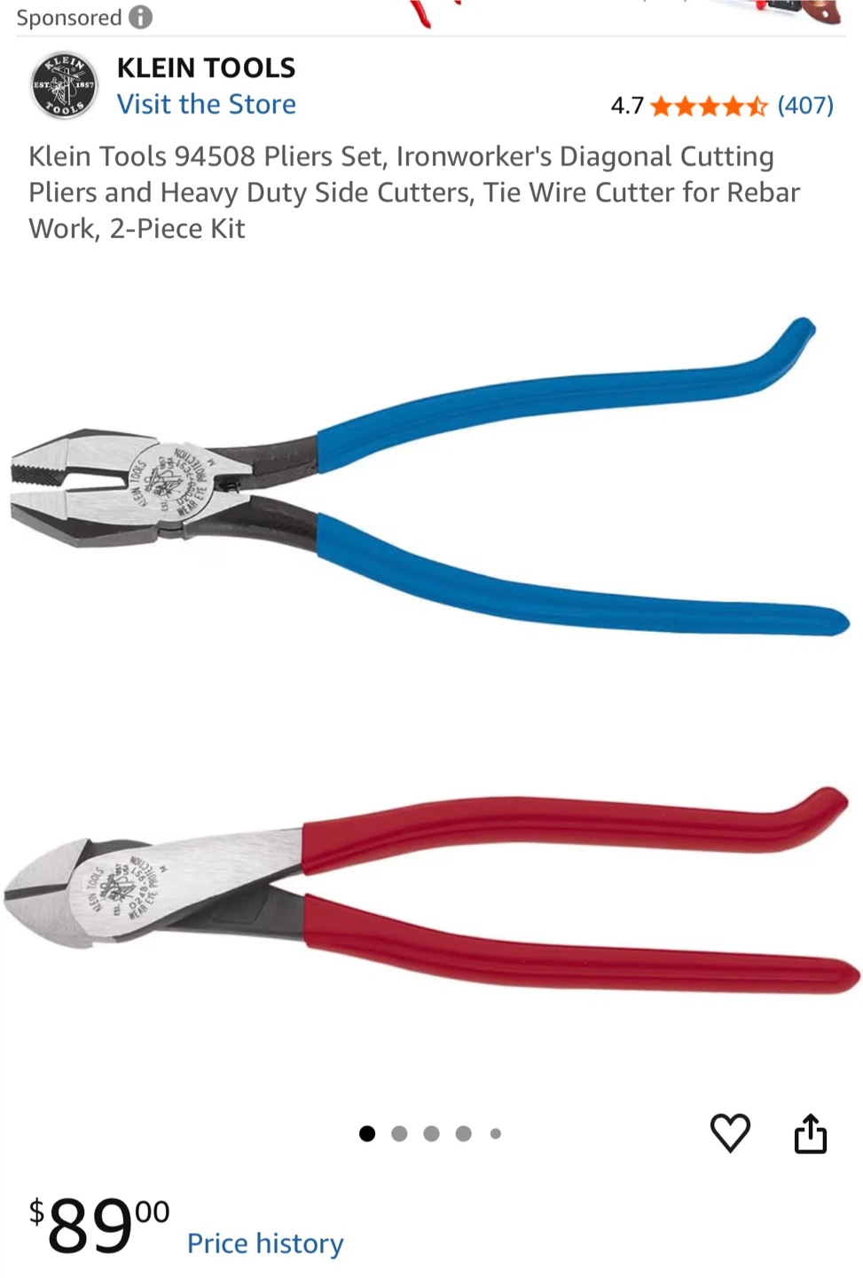 Klein Tools 94508 Pliers Set, 2-Piece Kit