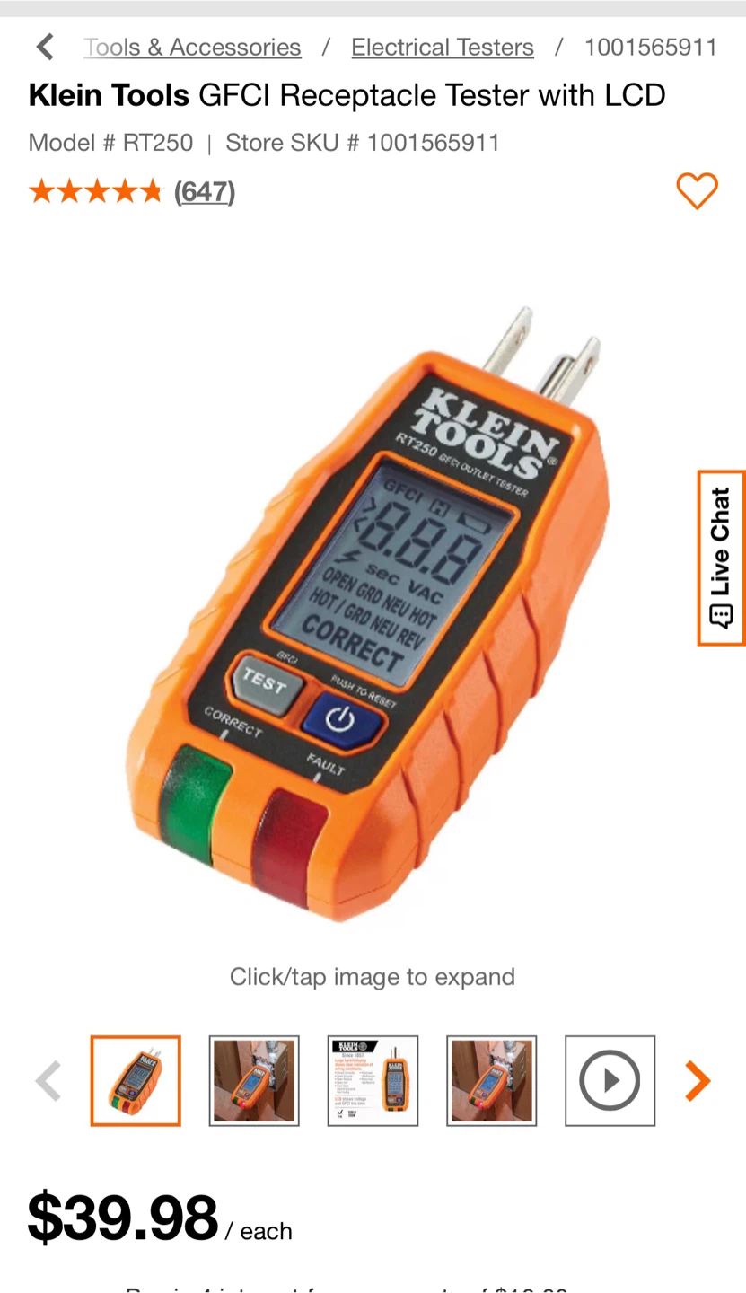 Klein Tools GFCI Receptacle Tester with LCD RT250