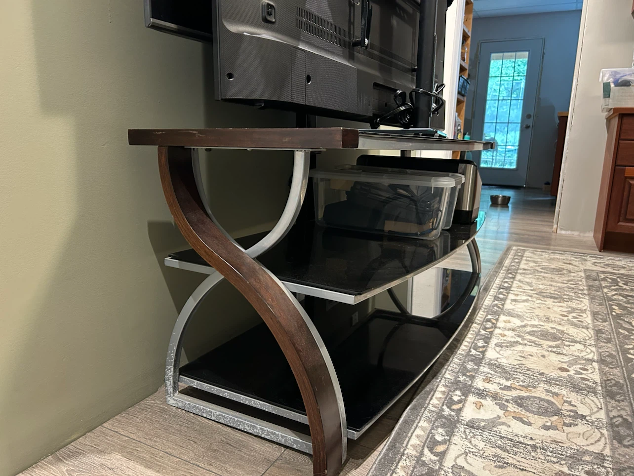 2-Tier Entertainment TV Stand - Black Glass & Wood Finish - photo 4