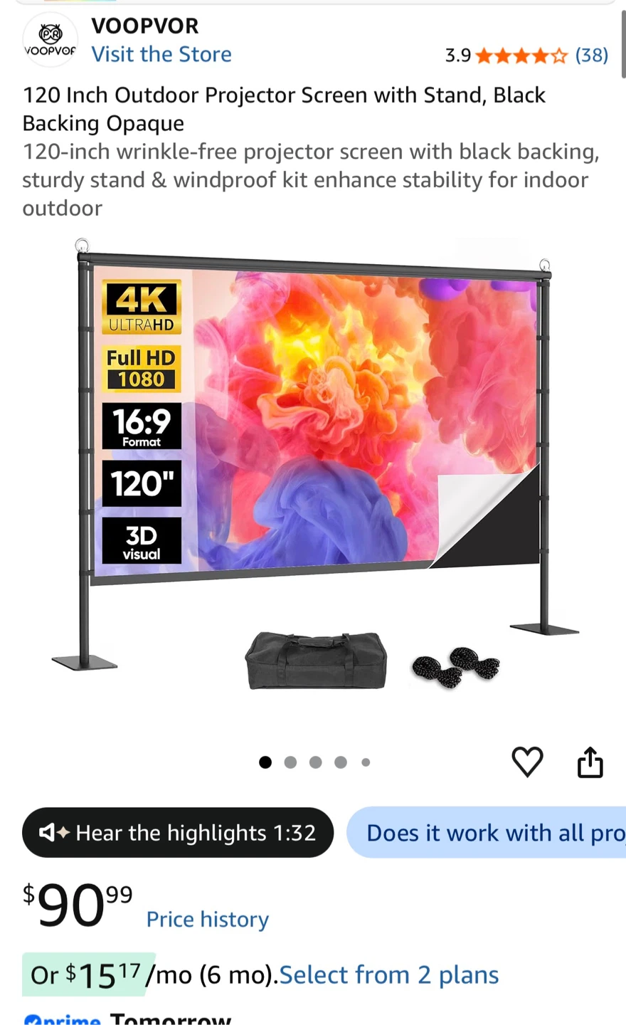 120 Inch Outdoor Projector Screen with Stand - photo 4