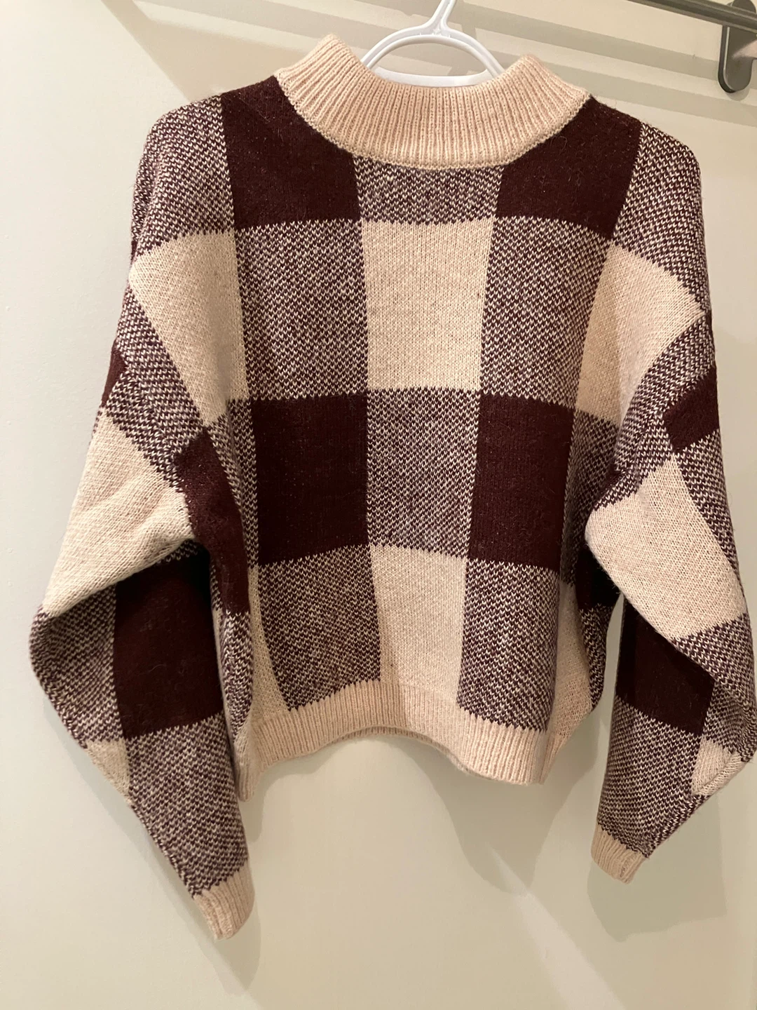 Checkerboard Mock Neck Sweater
