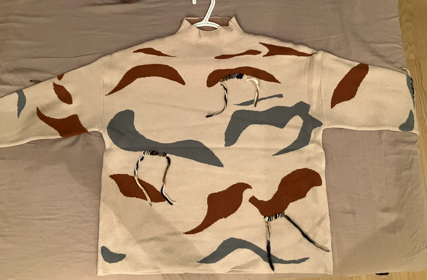 Beige Mock Neck Sweater with Abstract Pattern - photo 2