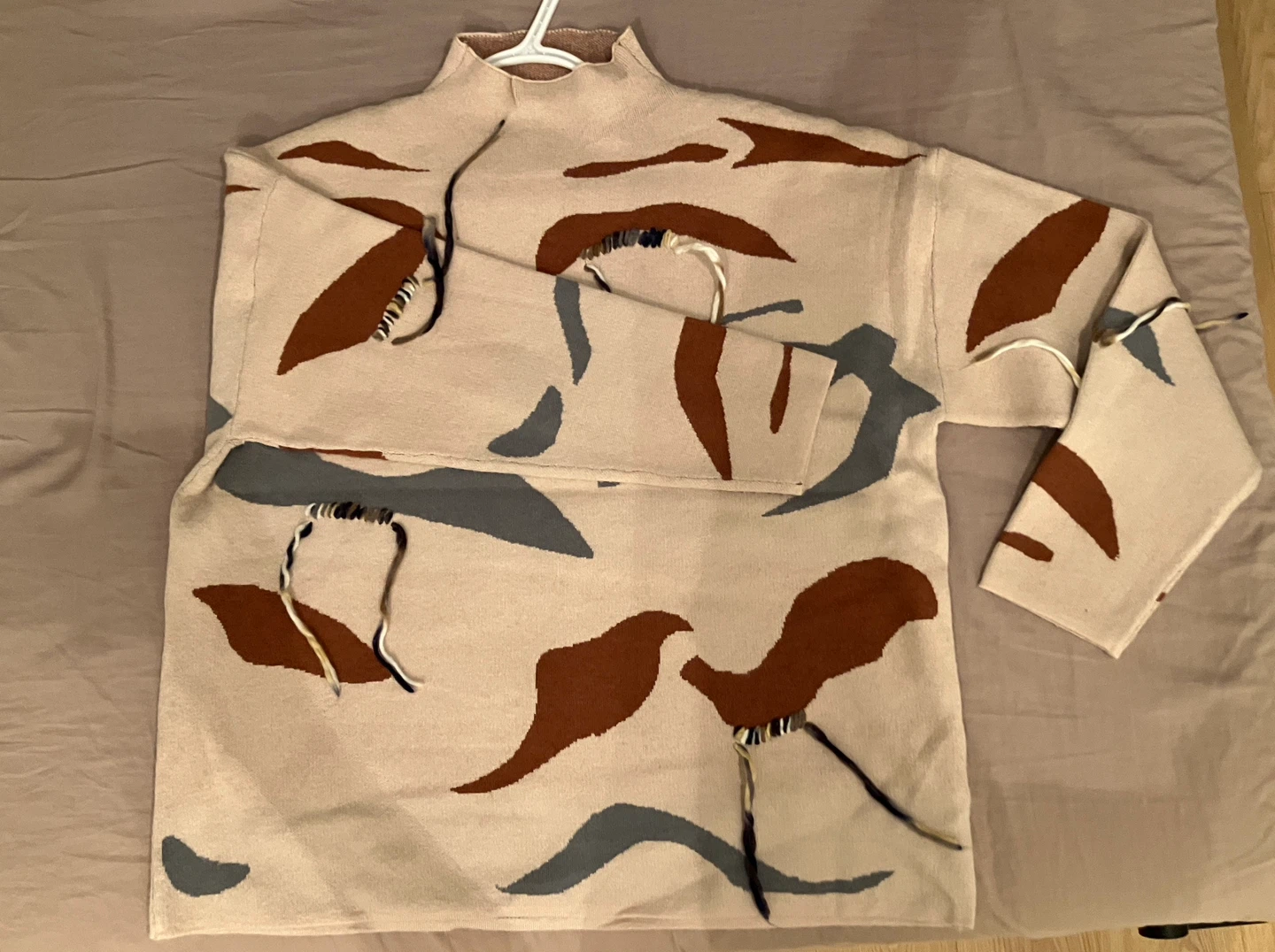 Beige Mock Neck Sweater with Abstract Pattern - photo 3