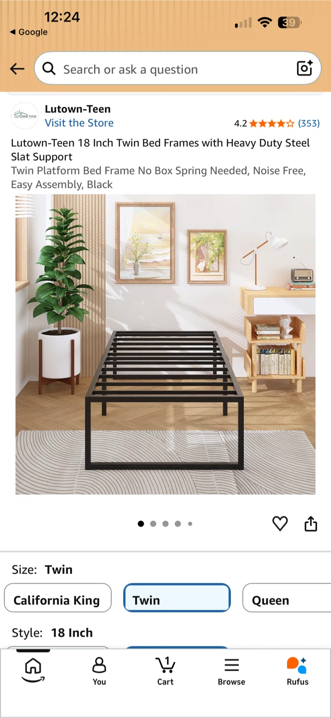 Lutown-Teen 18 Inch Twin Bed Frame - Black