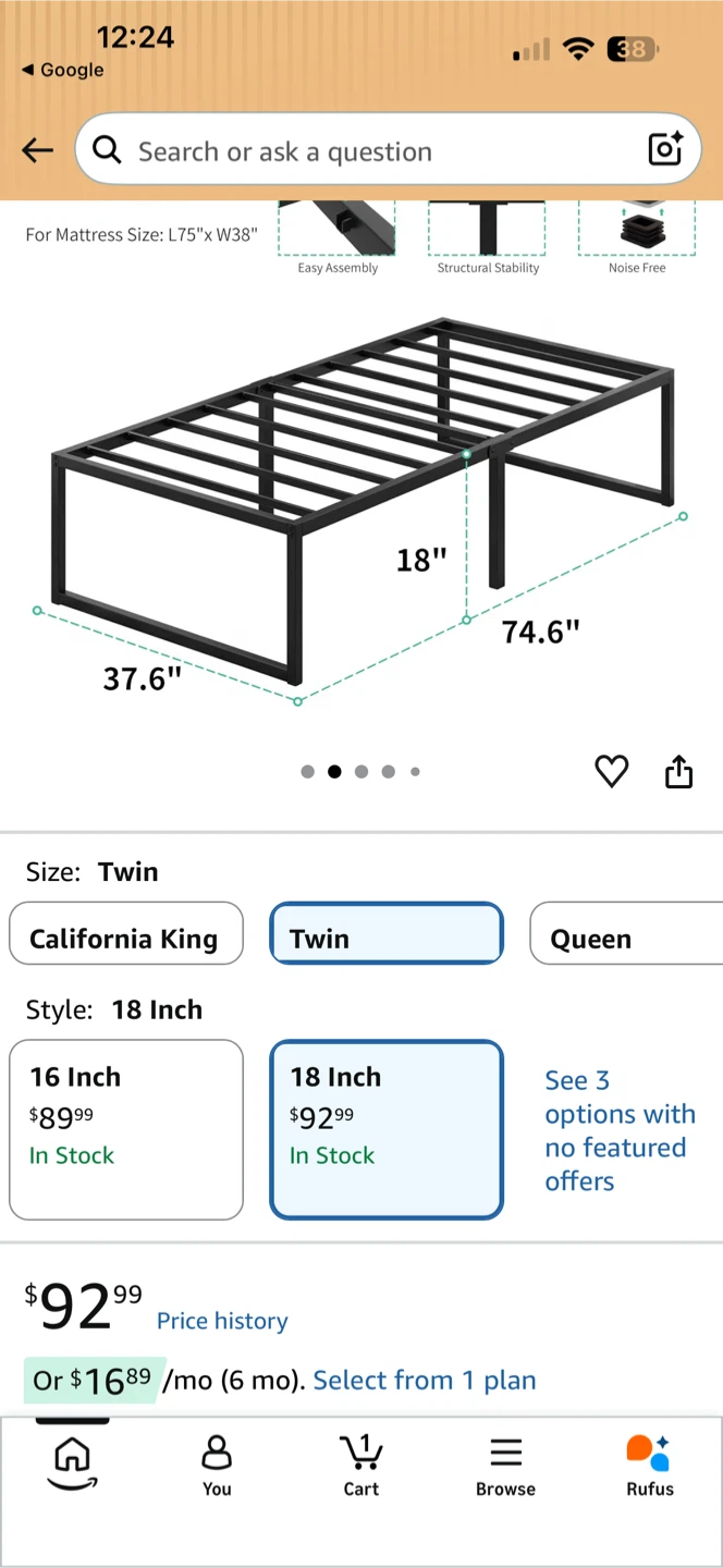 Lutown-Teen 18 Inch Twin Bed Frame - Black - photo 2