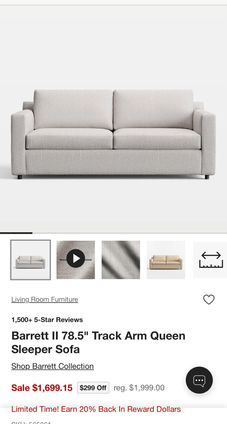 Crate & Barrel Barrett II 78.5" Track Arm Queen Sleeper Sofa - photo 5
