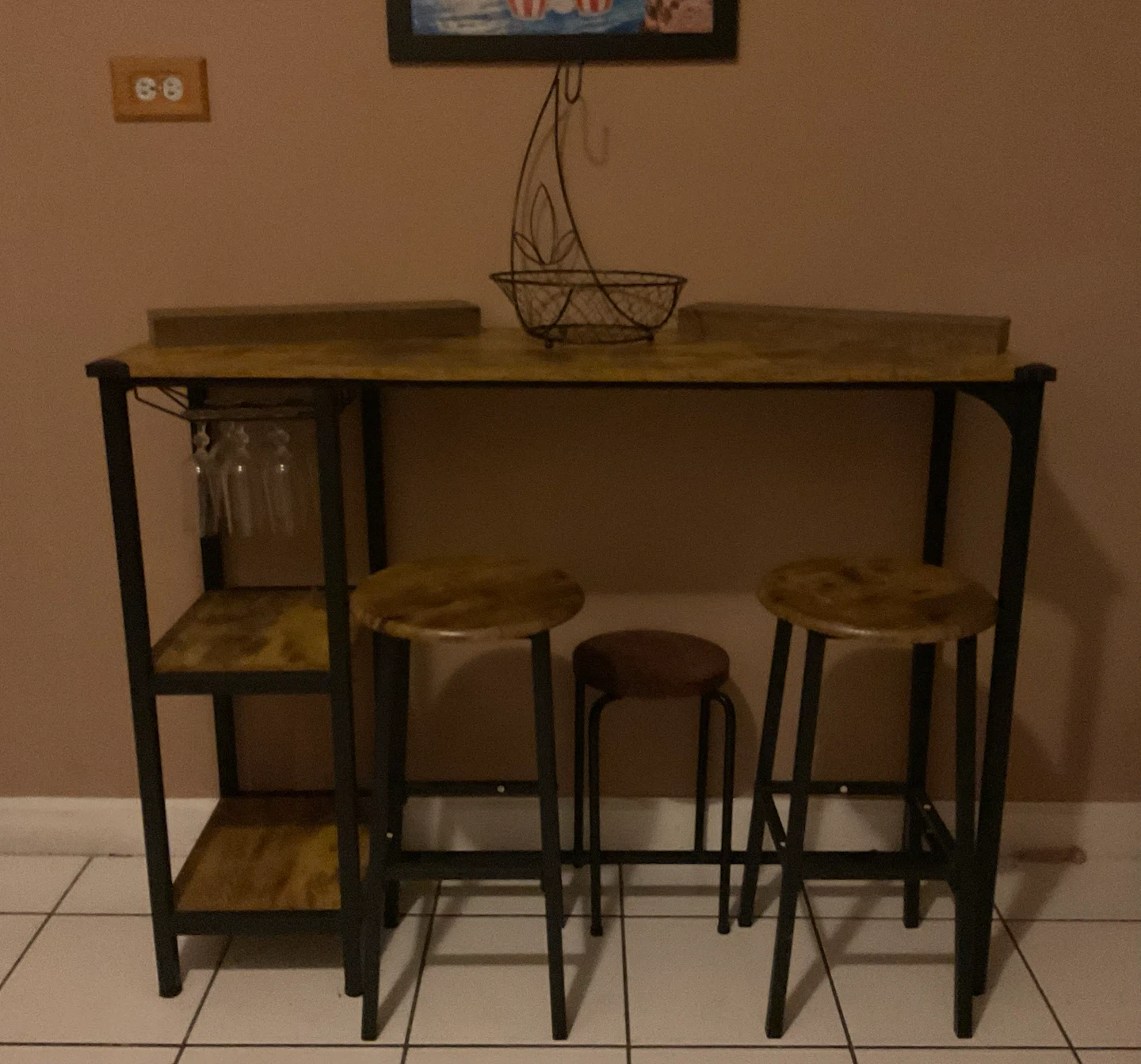 8 piece Rustic Bar Table Set with Stools and Wine Glass Rack
