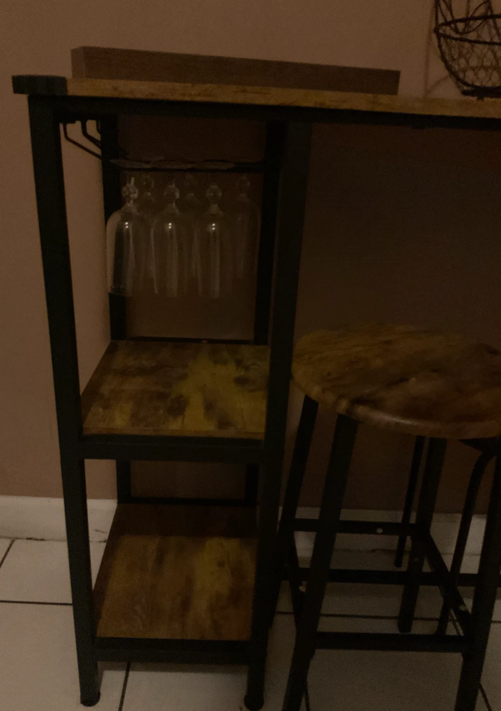 8 piece Rustic Bar Table Set with Stools and Wine Glass Rack - photo 4