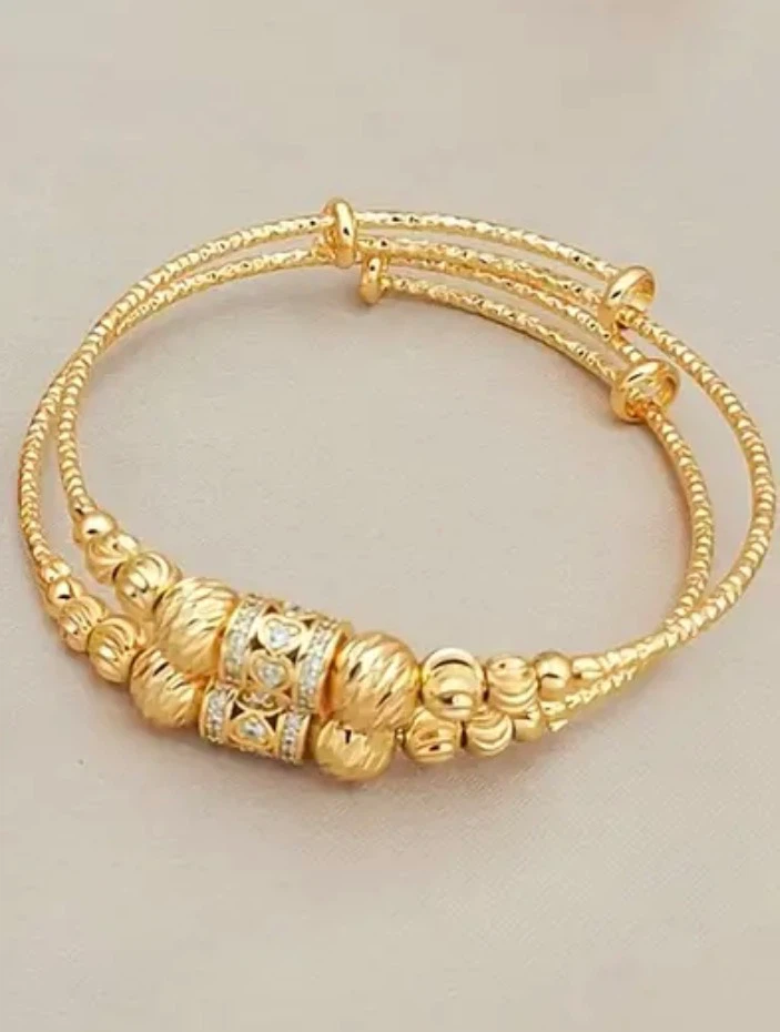 Gold Tone Beaded Bracelet with Rhinestones