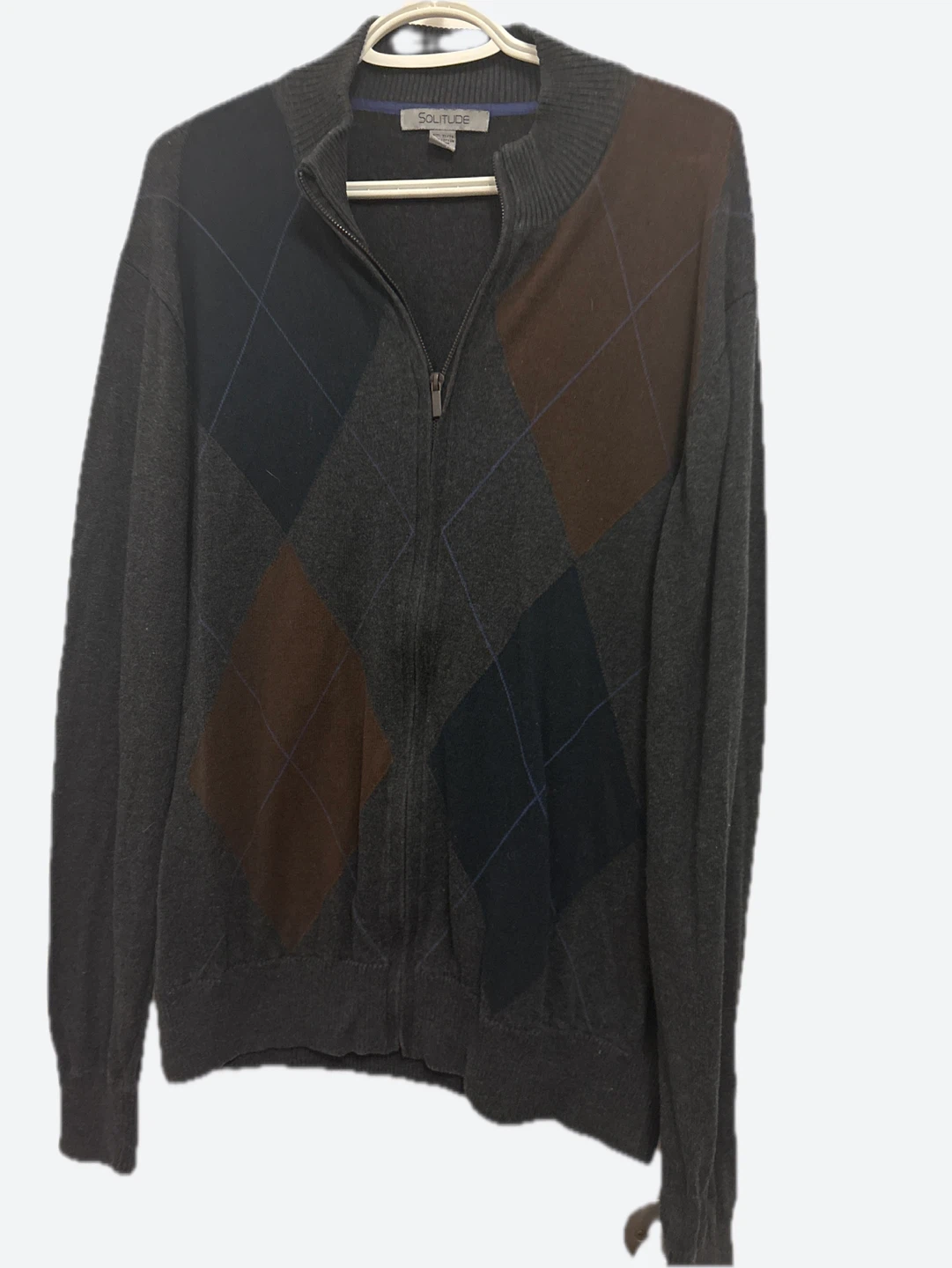 Solitude Men's Argyle Zip-Up sweater