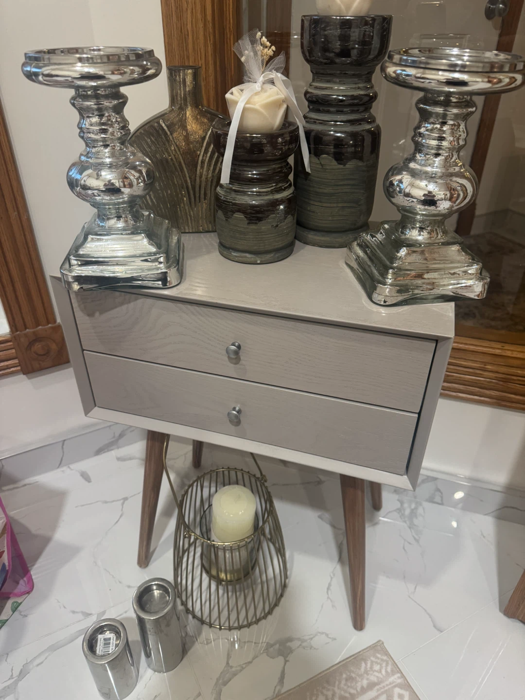 Grey 2-Drawer Nightstand with Tapered Legs