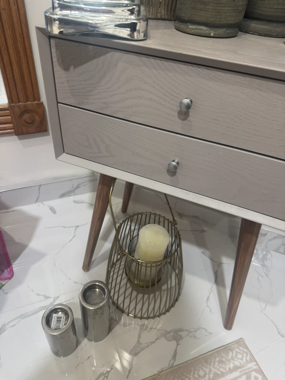Grey 2-Drawer Nightstand with Tapered Legs - photo 3