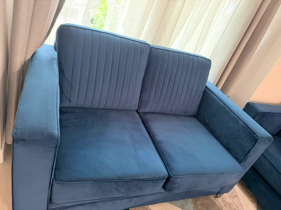 Blue Velvet Sofa Set with coffee table - photo 3