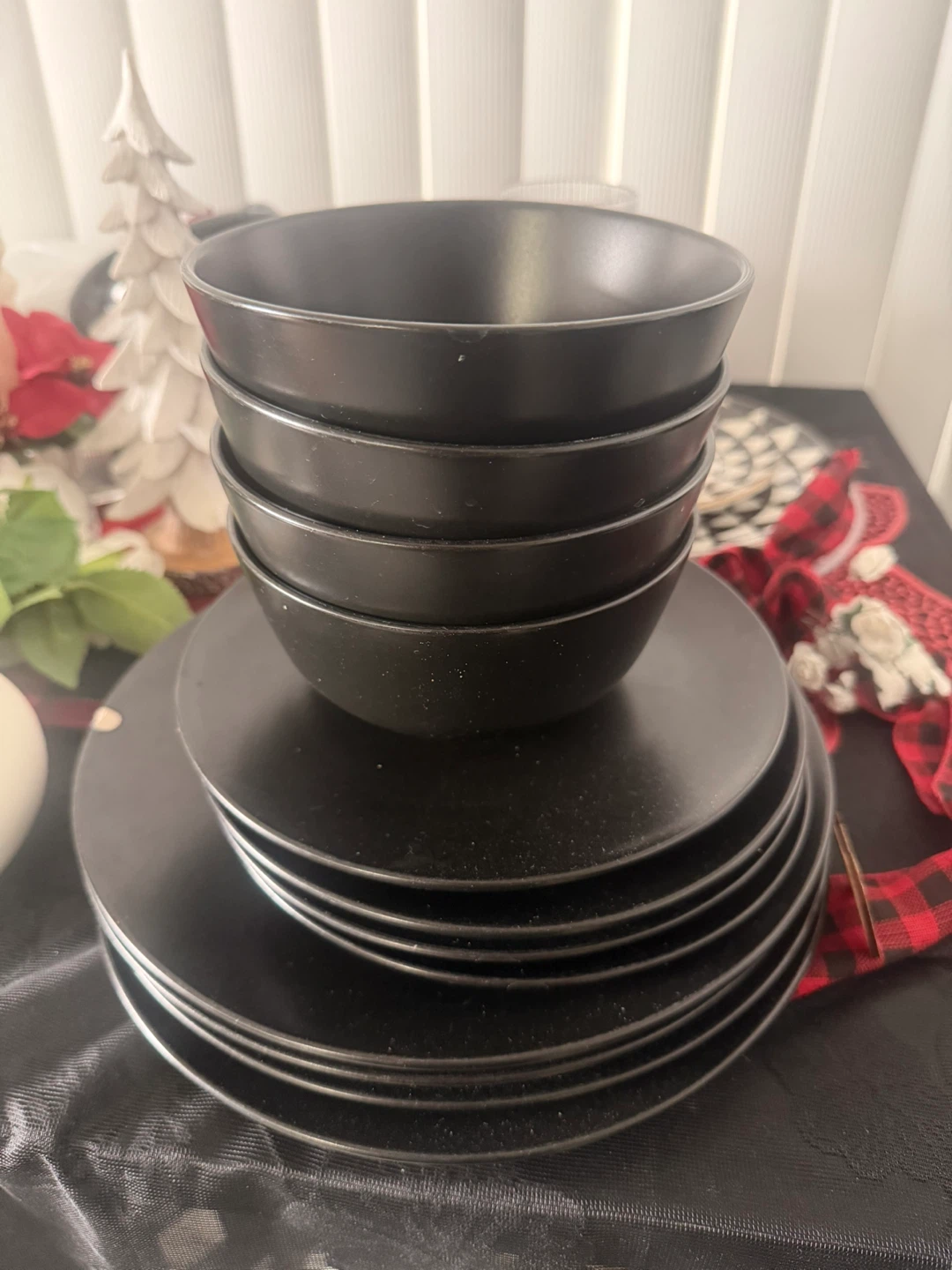 IKEA Black Dinnerware Set with Bowls and Glasses - photo 3