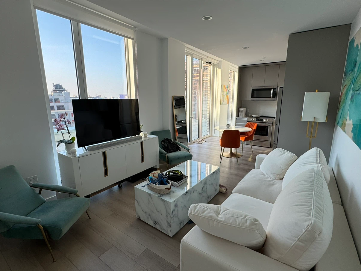 White TV Console with Gold Accents