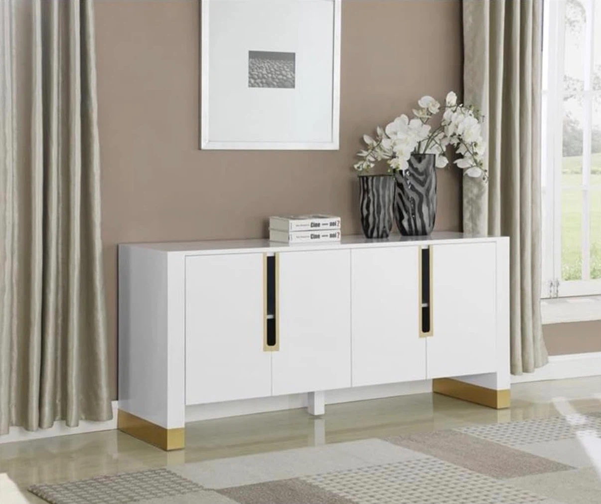 White TV Console with Gold Accents - photo 3